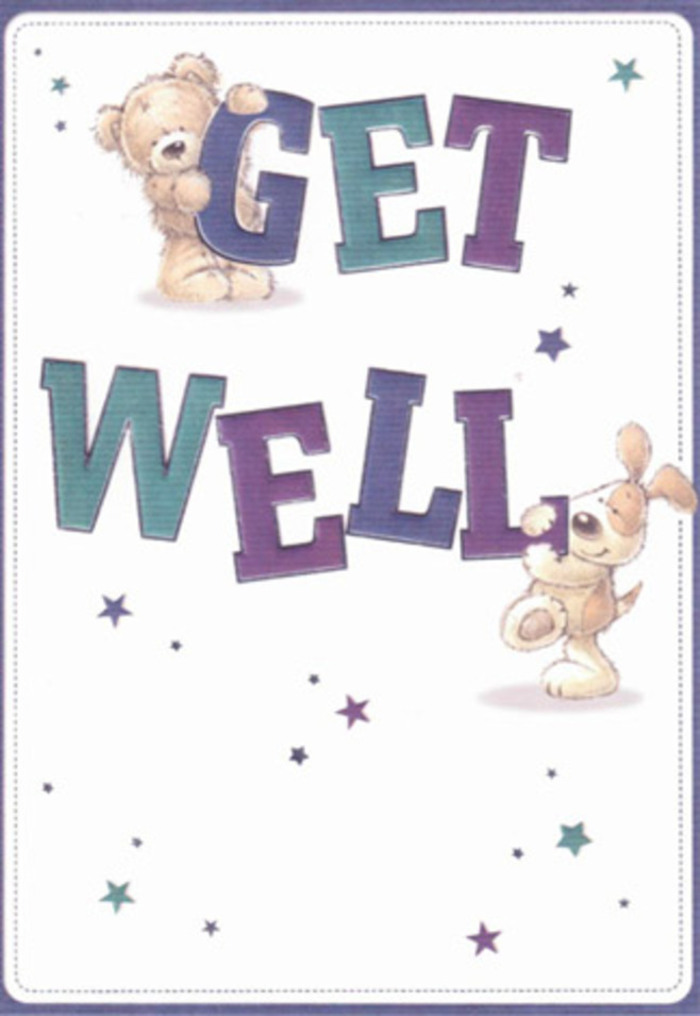This illustrated get well card is an affectionate tribute to nurturing care-two friendly characters, a breeze-soft teddy bear and a puppy with velvety, floppy ears, collaborate to present a joyful encouragement. Their embrace of the big, confident lettering (Get Well in lush purples and tranquil aquas) forms the centerpiece, while playful stars dance across the unblemished background, recalling hopeful wishes drifting across Epping's High Road at dusk. The textures are rich and tangible: the bear's fluffy fur, the puppy's silky ears, each rendered with a familiarity that suggests well-loved companions. The design's light, clear palette and lively details convey the same atmosphere as handpicked flowers flourishing near Swaines Green-fresh, serene, and uplifting. Sending this card alongside blooms prepared by a local Epping florist would create a gesture filled with empathy, a pairing that gently uplifts anyone facing recovery, just as an unexpected picnic does on the rolling hills of Epping Forest.